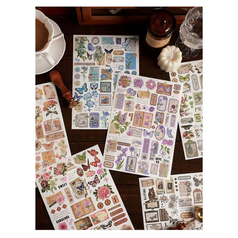Vintage Butterfly Floral Washi Paper Stickers For Hand Account Scrapbooking Decoration
