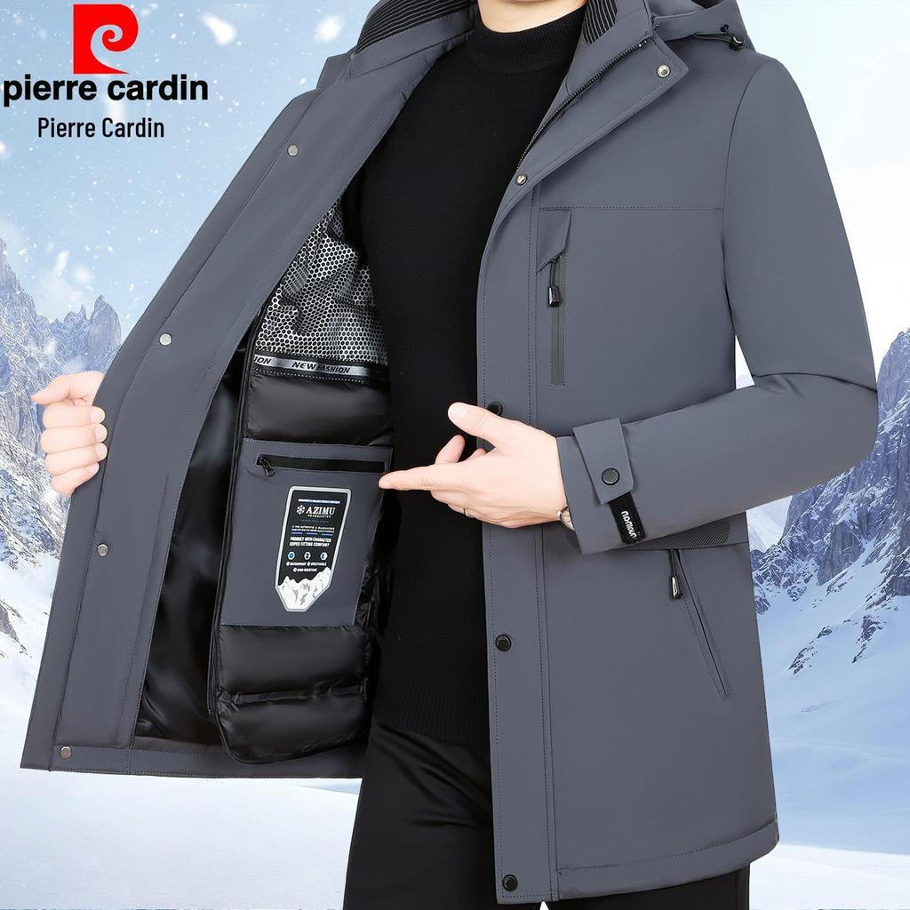 Pierre Cardin Herr 2025 Vinterjacka med Gåsdun och Avtagbart Foder - Tjock, Varm, Mellanlång Rock