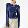 Spring Autumn New Round Neck Long Sleeve Fashion Women High Street Casual Contrast Color Pullovers Quick Drying Tops