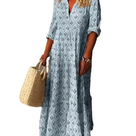 2023 Autumn/Winter Retro Stand Collar Loose Plus Size Fashion Long Dress