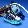 Kid's Two-wheel Rotating Button LED Rechargeable Luminous Roller Skates Double Row Heely Shoes Roller Skates Shoes