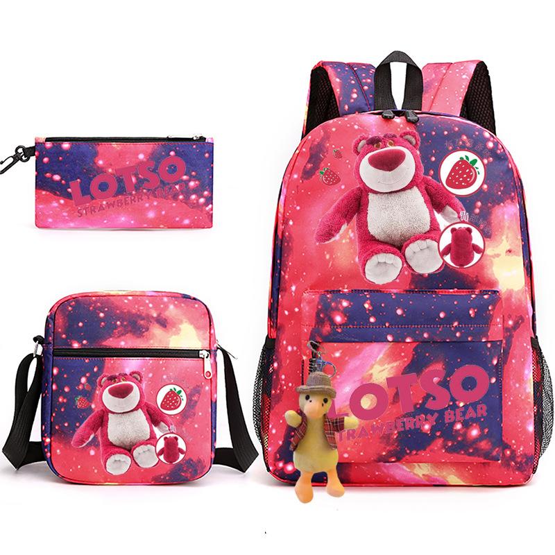 Large Capacity Schoolbag with Shoulder Strap; Student Three-piece Pencil Case Set
