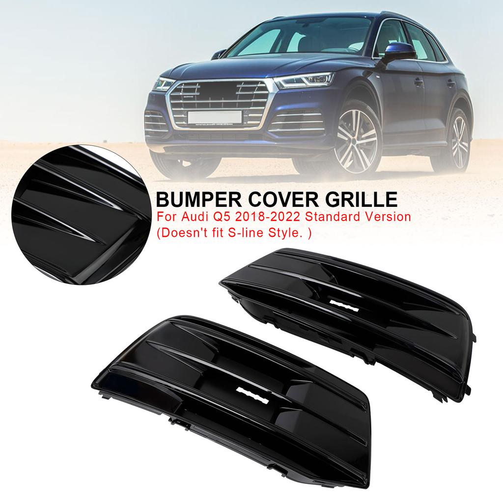 2PCS Front Bumper Cover Grille Bezel Insert 80A807679D 80A807679DRU6 fit for Q5 2018-2022 Gloss Black