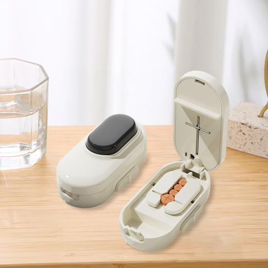 Pillenschneider Teiler Tragbar 2-in-1 Pillenschneider Einstellbar 1/2 1/4 Tablettenteiler mit Scharfer Klinge für Kleine Und Winzige Pillen Arbeit Reisegebrauch