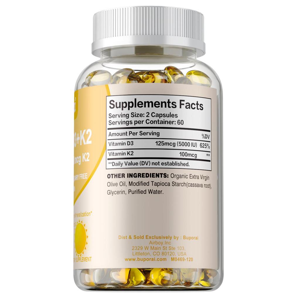 Vegetarisches Vitamin D3 + K2 - Bio D3 5000 IE + Klinisch geprüftes Vitamin K2 100 mcg - Knochenunterstützung
