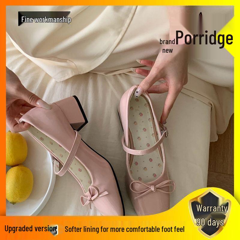 2025 Nové francouzské Mary Jane s nízkým výkrojem a mašlí, kožené podpatky - Elegantní jarní styl