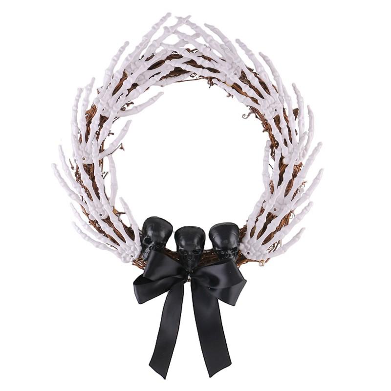 Halloween Skeleton Hand Door Wreath Black Bow Ghost Yard Party Decoration