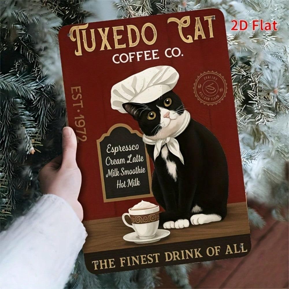 Vintage Metal Cat Coffee Iron Wall Art Plaque Sign Kitchen Dining Room Decor