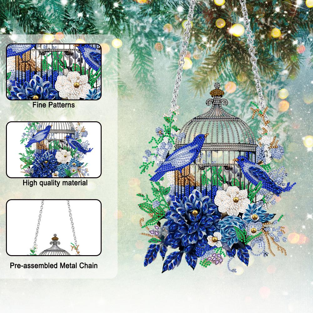 Acrylic Diamond Art Hanging Pendant Flower Birdcage Diamond Painting Home Decor Crystal Painting Ornament for Home Wall Decor