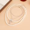 Multilayer Imitation Pearl Choker Necklace for Men Women Goth Jesus Cross Pendant Party Jewelry Accessory