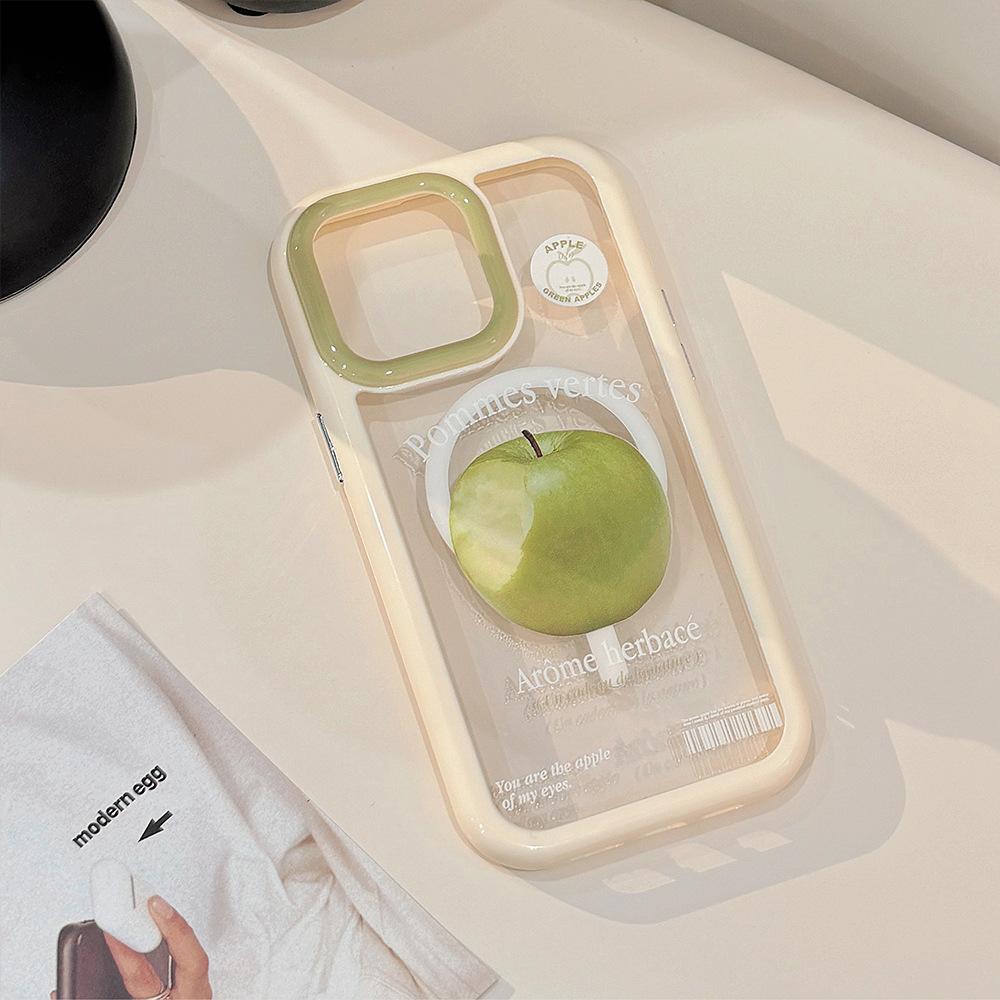 Green Apple Magnetic Suction Bracket 16 for iPhone17ProMax Apple 15 Mobile Phone Case 13 Pink Peach Acrylic