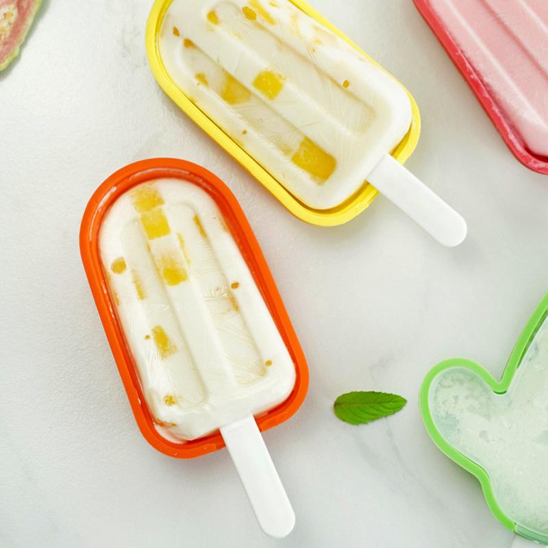 4PC Silicone Ice Cream Mold Reusable DIY Fruit Ice Cream Maker Popsicle Moulds