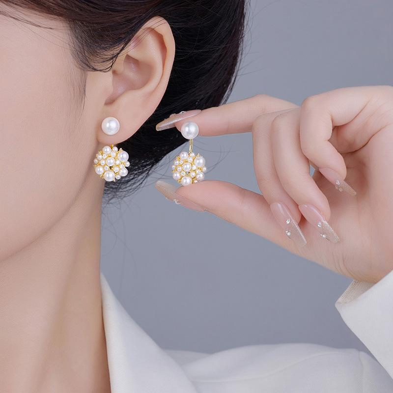 Niche Temperament High Sense Rear Hanging Hydrangea Pearl Stud Earrings Women's Fashion Light Luxury Versatile Earrings