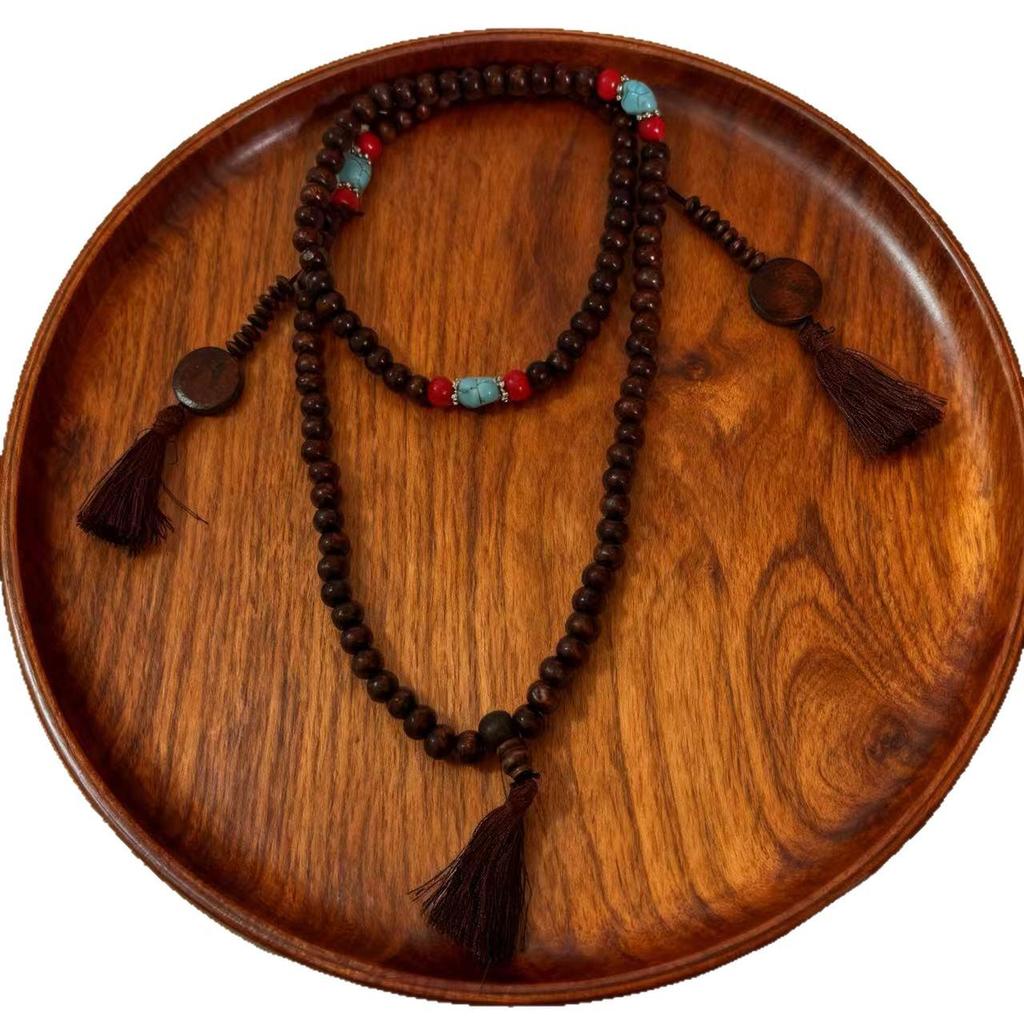 Ethnic Necklace: Retro Wooden Beads & Bodhi Pendant for Men & Women – Versatile Sweater Chain