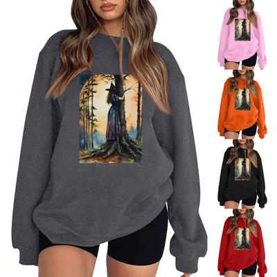 Women's Casual Round Neck Long Sleeved Pullover, Halloween Printed Top, Long Sleeved Hoodie