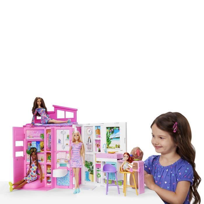 Barbie-Maison de vacances-Coffret et poupée, 4 zones et 11 accessoires HRJ77