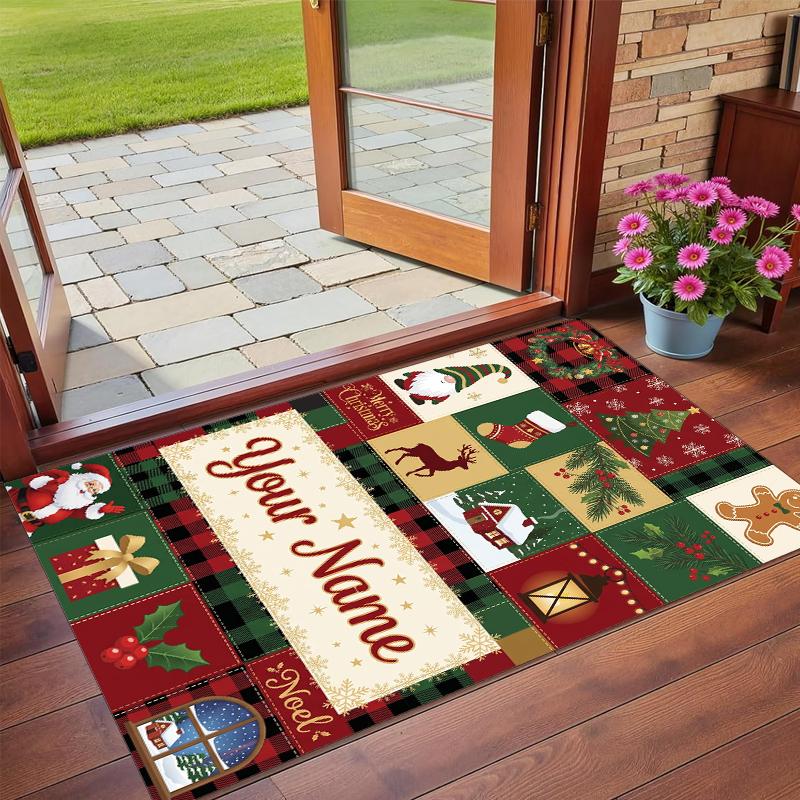 Christmas Custom Name Printed Square Area Rug Soft Non Slip Floor Carpet For Bedroom Holiday Gift