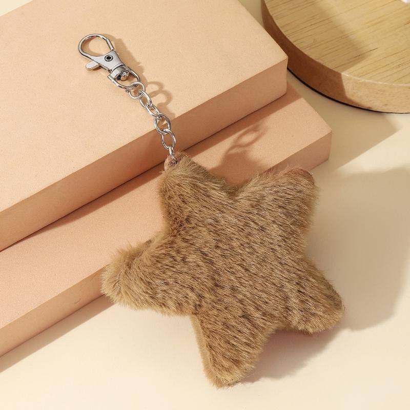 Cute Plush Five-pointed Star Charm Keychain Soft Stuffed Ornament Keyring Lovely Pendants for Purse Bag Backpack Handbag