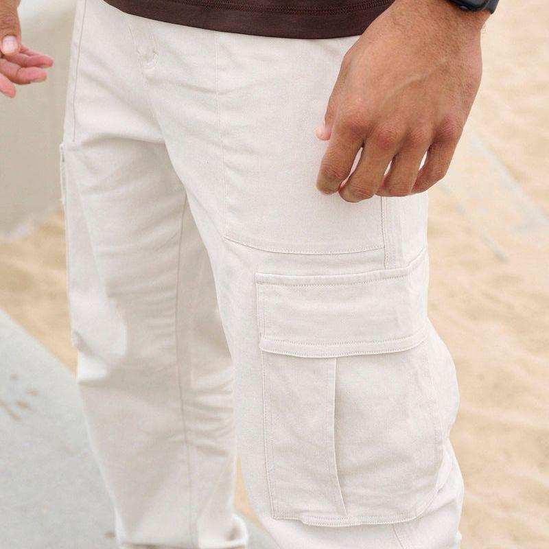 Herren Herbst Patchwork Cargo-Hose mit großen Taschen - Lässig, einfarbig, lockere Passform, schmaler Beinabschluss