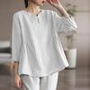 Women Loose Casual Blouse Cotton Solid Color V Neck Summer Half Sleeve T-shirt Plus Size
