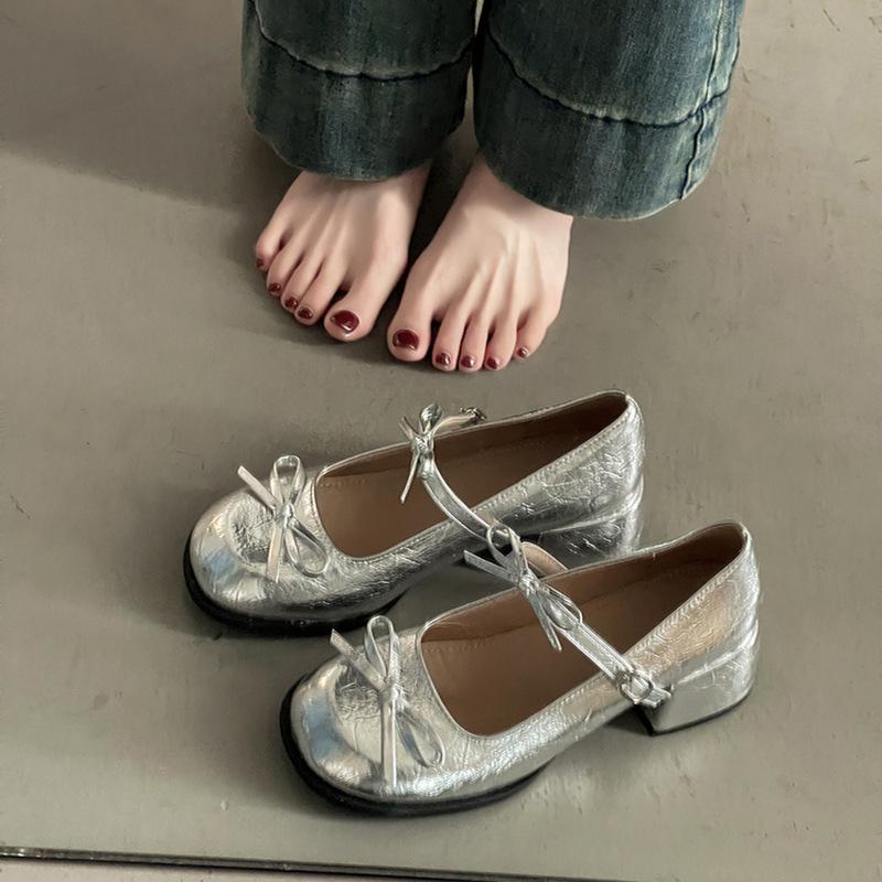 Silver thick high heel light mouth single shoes women's new spring and summer skirt Mary Jane shoe temperament