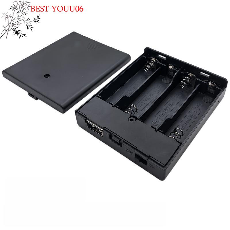 (YOUU06)1Pcs 4 Slots AA Battery Holder No.5 Battery Case With Power Switch And USB Socket No Light AA Battery Box