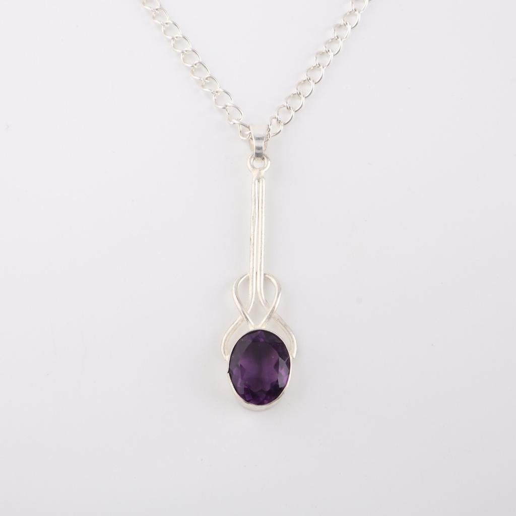 Amethyst Gemstone 925 Sterling Silver Jewelry Handmade Pendant1.79" Gift For Her PP-60-2
