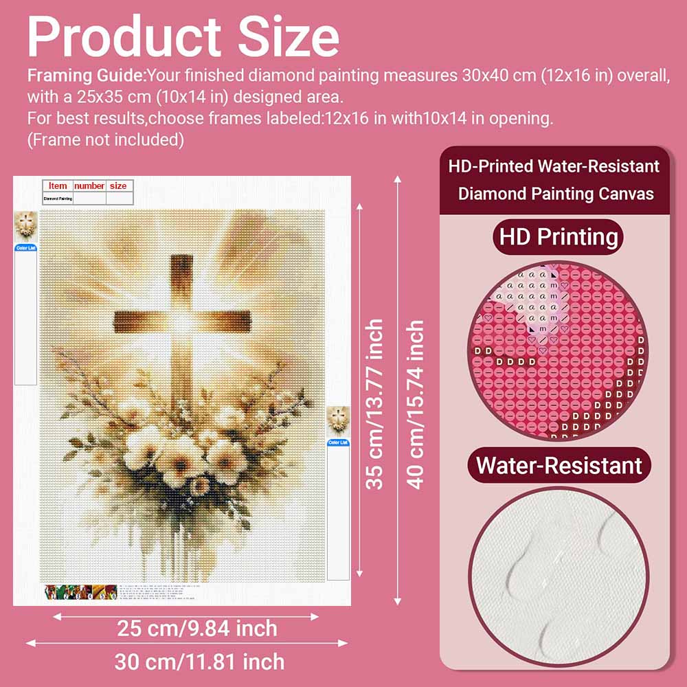 Diamond painting Christian cross and flowers DIY 5D home room decoration kit
