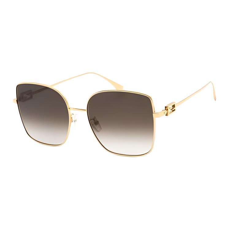 Fendi Logo Detail Stainless Steel Square Sunglasses Unisex sunglasses Gold FE40013U5930F Eyeglass Case, or, Box+Eyeglass Pouches,59,Gold