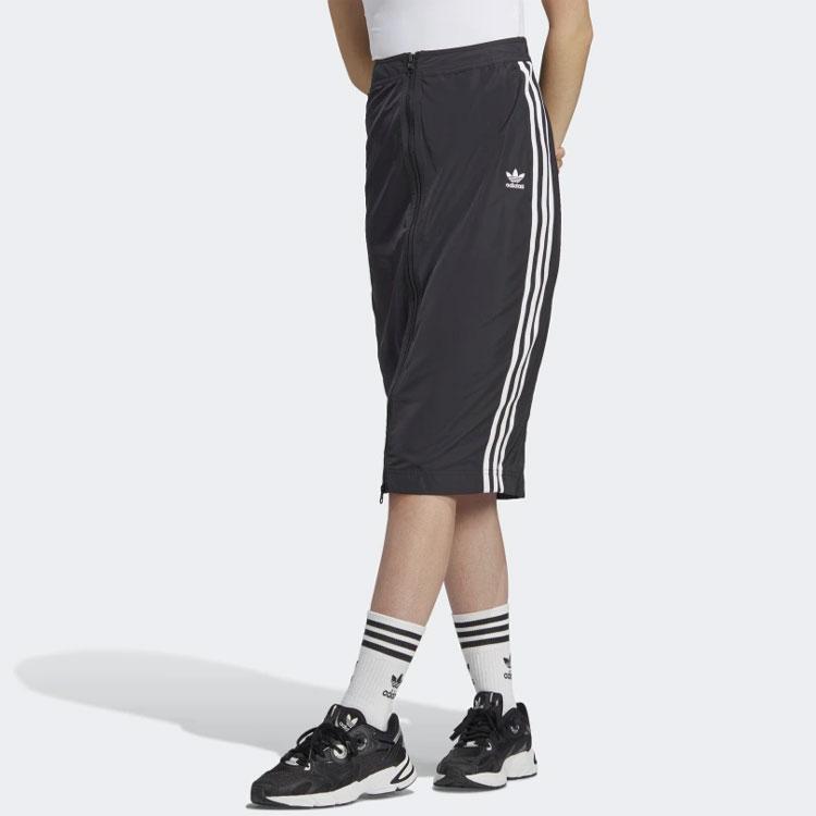 Adidas Originals Trefoil Striped Logo Embroidered Midi Skirt Women Bottoms Black HM2156