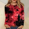 Women's long-sleeved loose-necked Halloween print casual top , suitable for holiday parties