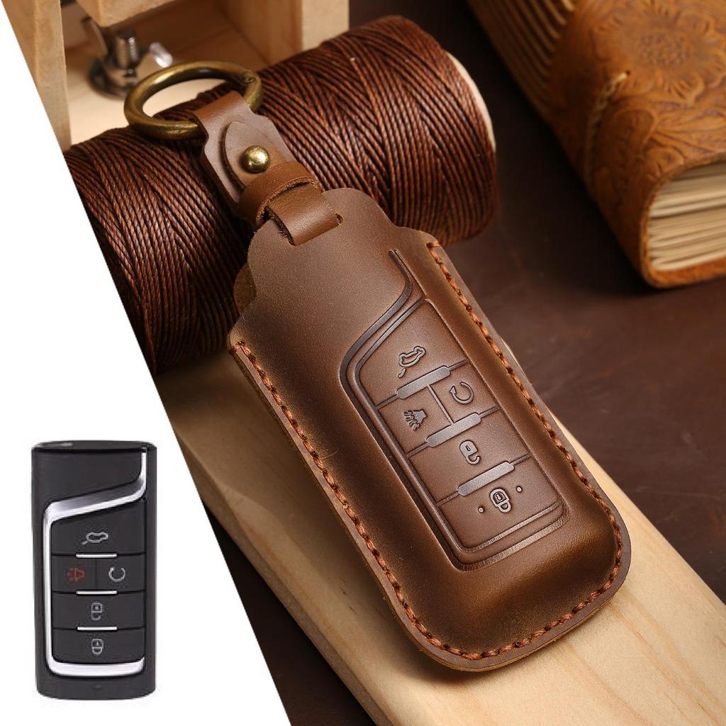 Genuine Leather Car Key Case for GAC Trumpchi GS8/GM8 - Full Coverage Protective Shell