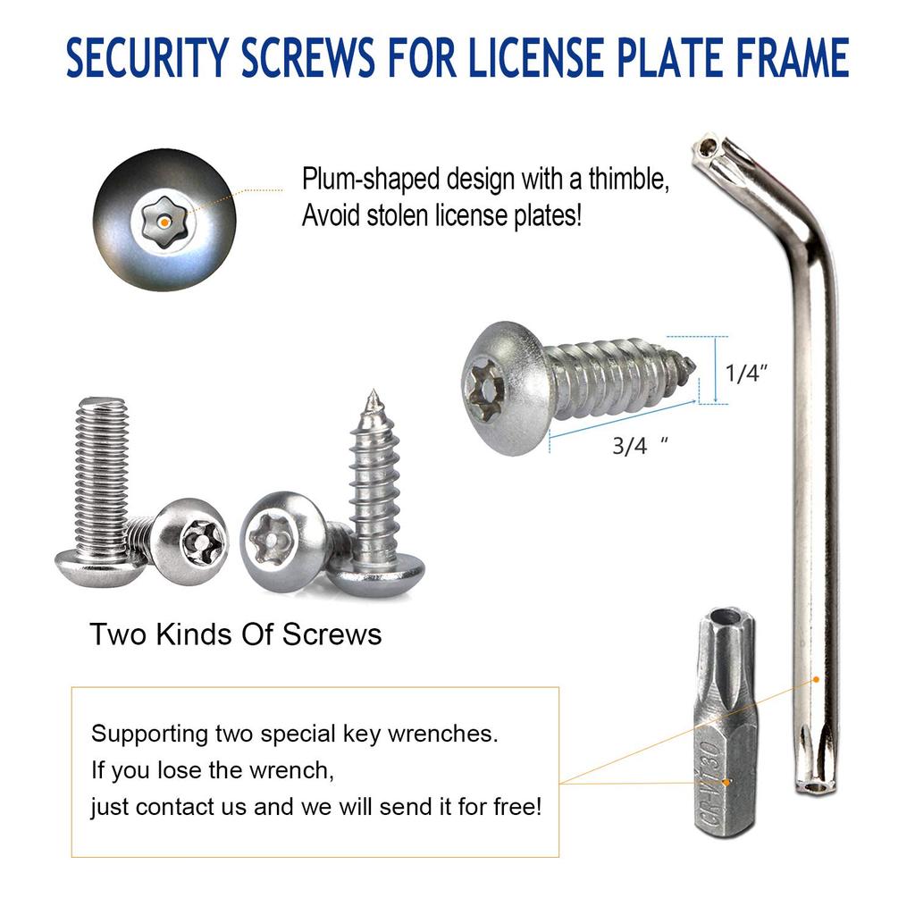 Anti Theft License Plate Screws- Stainless Steel Bolts Fasteners Kits For Car Tag Frame Holder, Tamper Resistant Mounting Hardware,1/4"(M6) Security