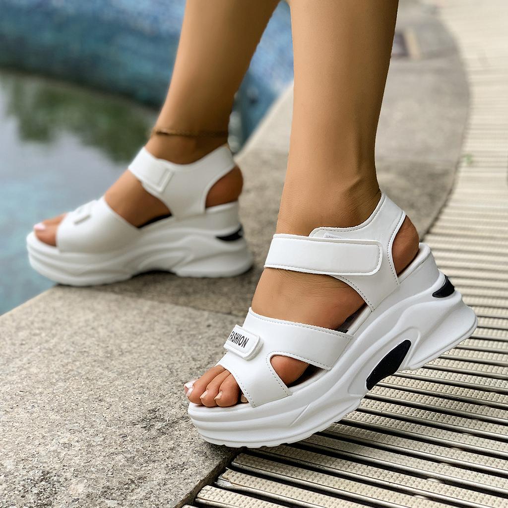 Lässige Sportliche Damen Sandalen Sommer Dicke Ferse Römische Strandschuhe Damen Leichte Plateau Weiche Sohle Sandalen Zapatos De Mujer