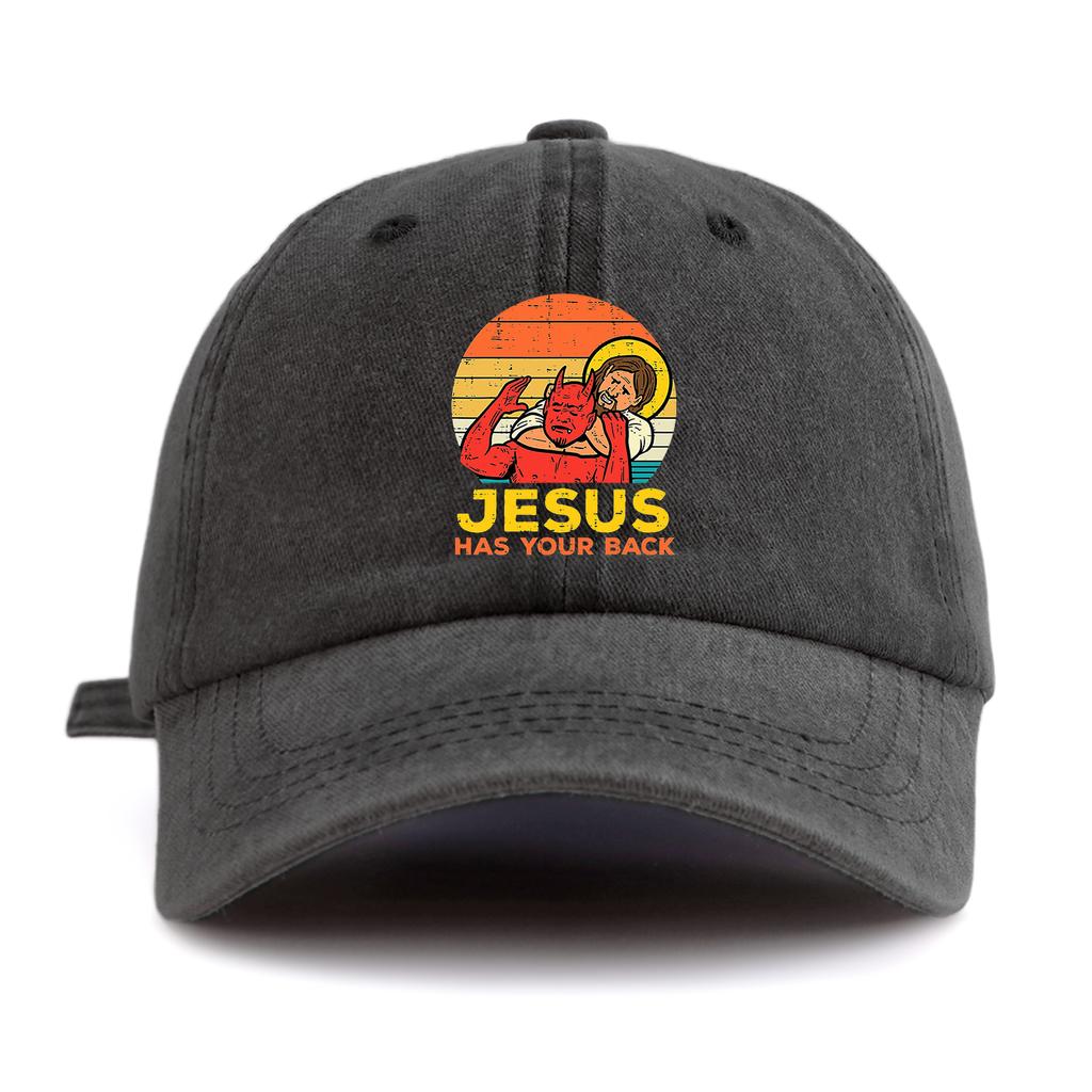 1 Stück JESUS HAT DICH IM RÜCKEN Aufdruck Gewaschene Baseballkappe für ErwachseneMinimalistischer Retro-Stil Lässig Weich Verstellbar Papa-HutPerfekt Als Geschenk