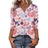 Damen T-Shirt mit Aufdruck, Knopfleiste, 3/4-Ärmel, für den Alltag, Wochenendmode, Basic, V-Ausschnitt, normales Oberteil