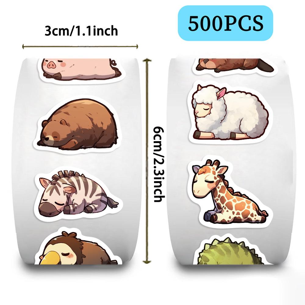500 Pictures/roll Roll Sticker Tape Cartoon Sleepy Animal Handbook Material Decorative Envelope Mouth