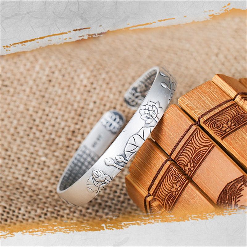 Lotusblomst Prajna Paramita Hjerte Sutra Armbånd For Dame Håndtilbehør Retro Åpningsarmbånd Kvinner Populær Jubileumsgave