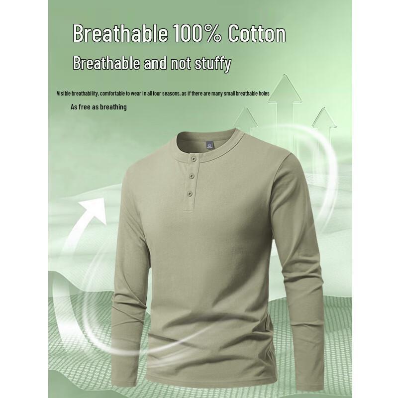 Jeanswest Men's Cotton Henley Long Sleeve T-Shirt