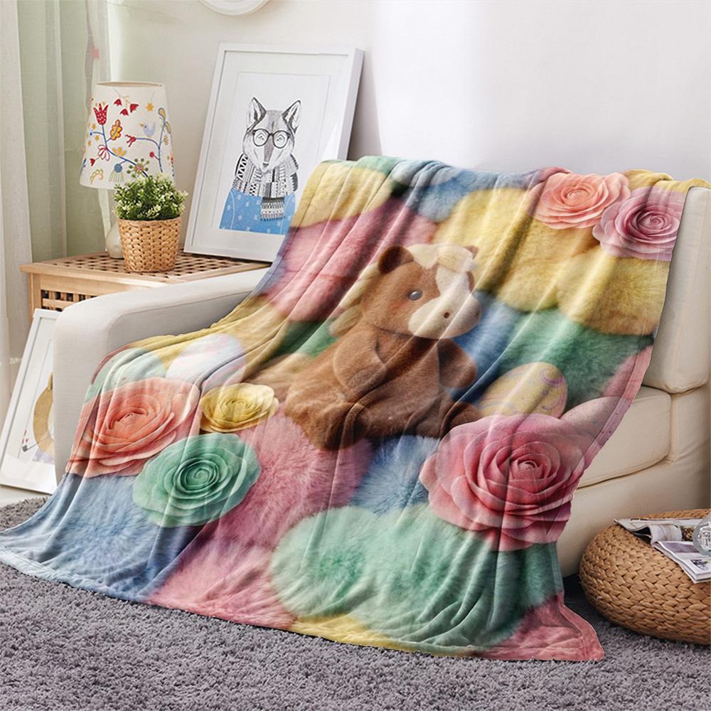 1Pc Pony Brown Print Flannel Blanket, High Quality Comfortable for All Seasons, Home Decor, Warmth and Comfort, Perfect for Christmas Gifts