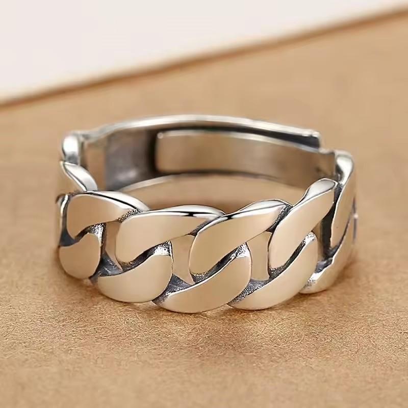 925 Sterling Silver Rings For Women Men Fine Jewelry Finger Adjustable Open Vintage Chain Ring For Party Birthday Gift