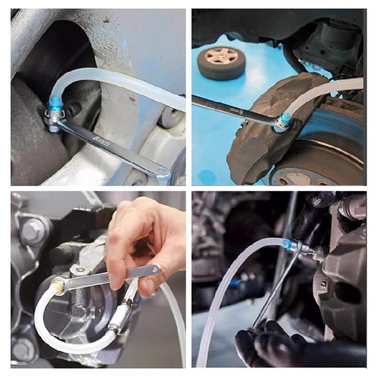 Grade Brake Bleeder Tool Set 7 12mm 12 Point Wrench Anti Backflow Valves And Extended Silicone Hose Included