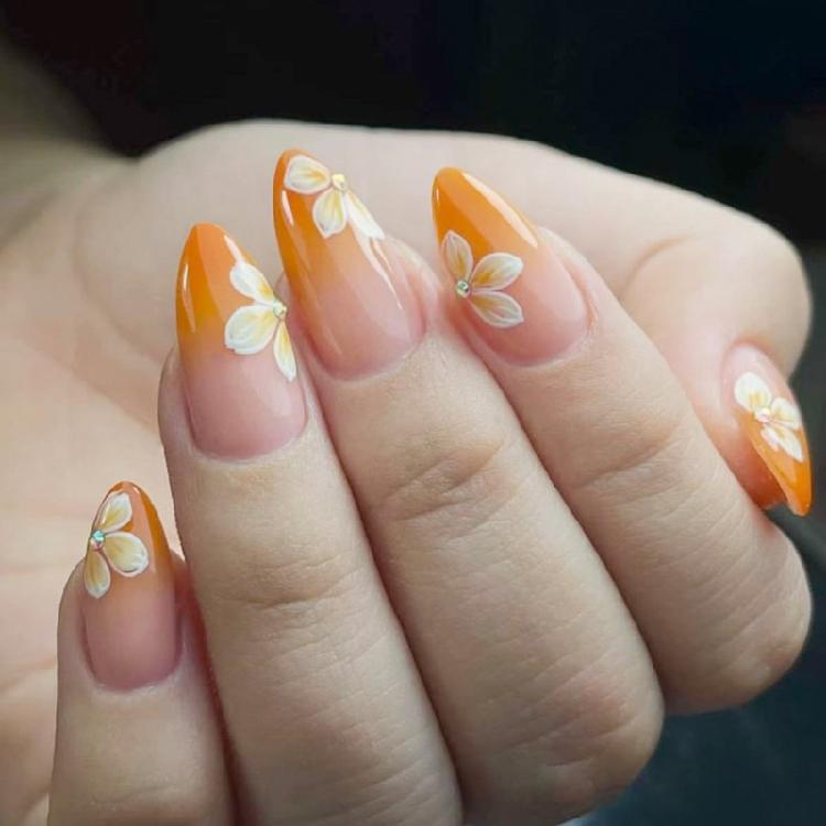 

24pc False Nail Gradient Yellow Glossy French Floral Beads Press On Nail for Fashion Enthusiasts Easy Application 1