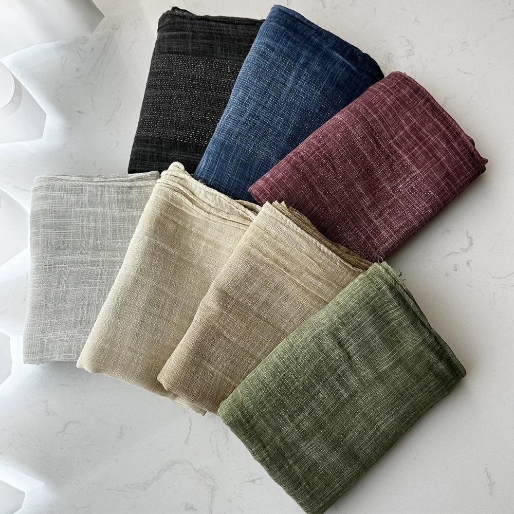 Retro Pure Cotton Scarf for Women Striped Solid Color Glittery Yarn Warm Soft Wrap and Scarves for Autumn and Winter Men's Scarf