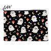 Durable Data Cable Organizer Cosmetic Bag, Halloween Pattern Print Makeup Canvas Cute Storage Bag Zipper Pouch, for Change Washable Pencil Case