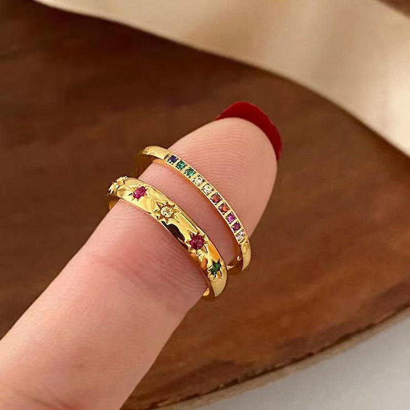 European and American Light Luxury Rainbow Color Diamond Ring  Women Exquisite and Fashionable Titanium Steel Ring Versatile Commuting Ring