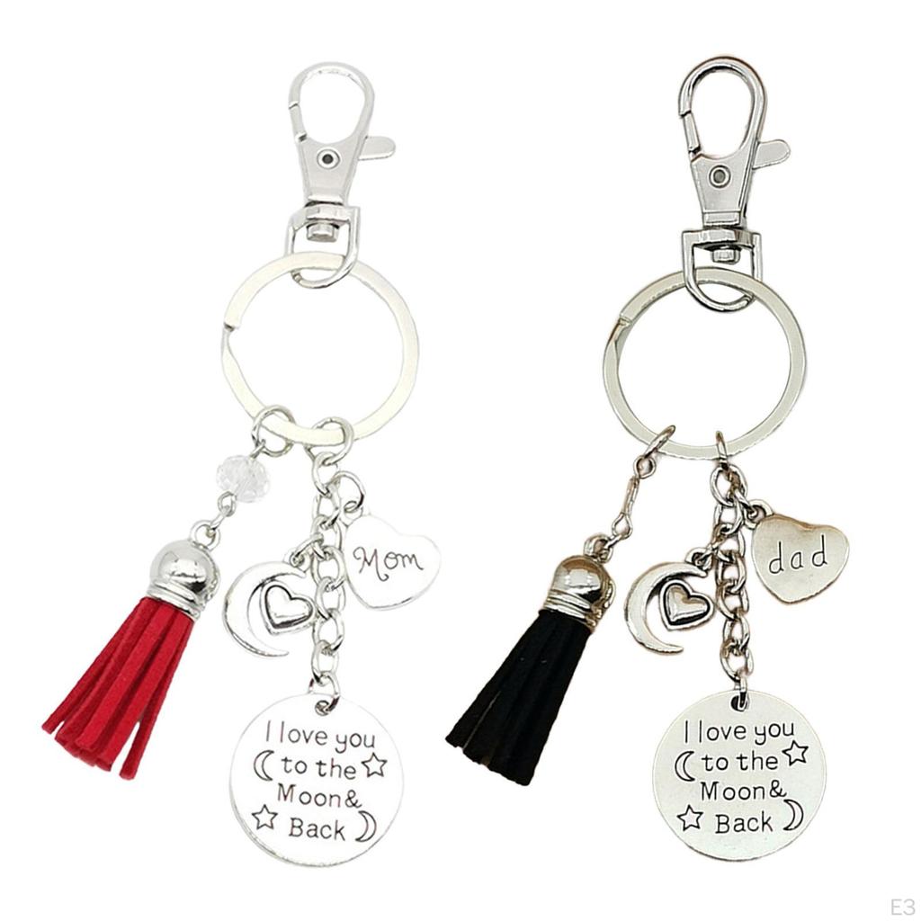 Dad Mom Keychain Bag Pendant I Love You To The Moon Heart Shape Metal Keyring for Handbag