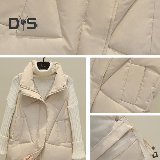 Women Fall Winter Vest Coat Thickened Padded Solid Color Sleeveless Cardigan Zipper Closure Stand Collar Pockets Windproof Warm Women Plus Size