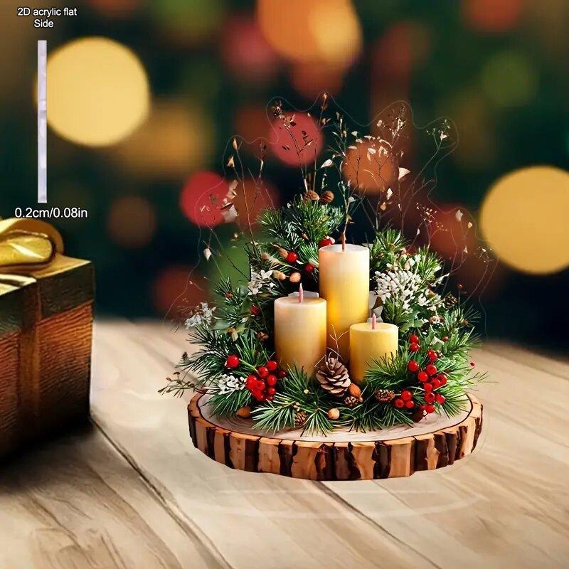 Christmas Candle Holder Christmas Centerpieces - 2D Flat Acrylic Desktop Ornament, Wall Decor Art, Four Seasons Decoration