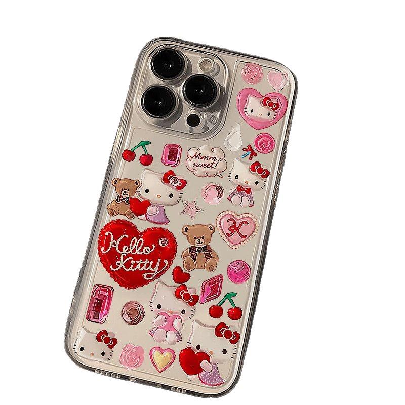 Bunte Herz-Kätzchen-Hülle für Apple 13/14/15PROMAX/16PRO/17PROMAX.